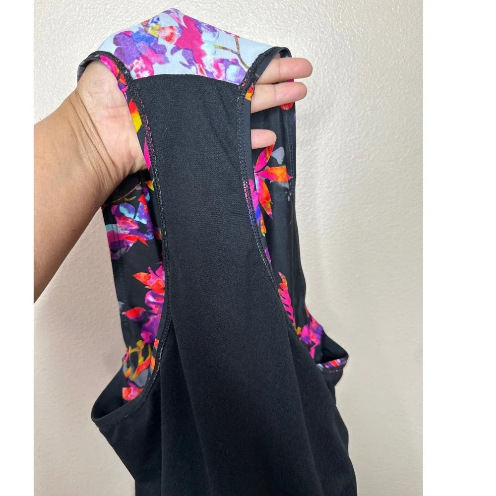 Women's Plus‎ Size One Piece Swimskirt Black Neon Multi Color Floral Size 2XL
